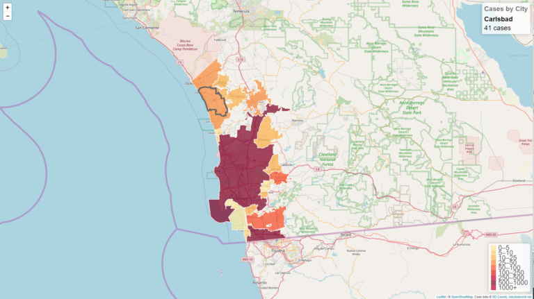 San Diego County COVID-19 Cases by City Interactive Map