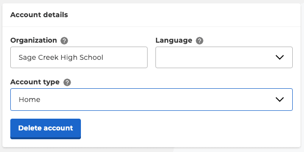 Here the account type is set to home. From the drop down, select student.