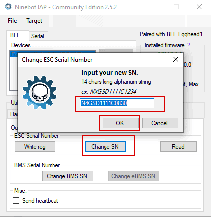 Enter your new serial number in the "Change SN" menu.