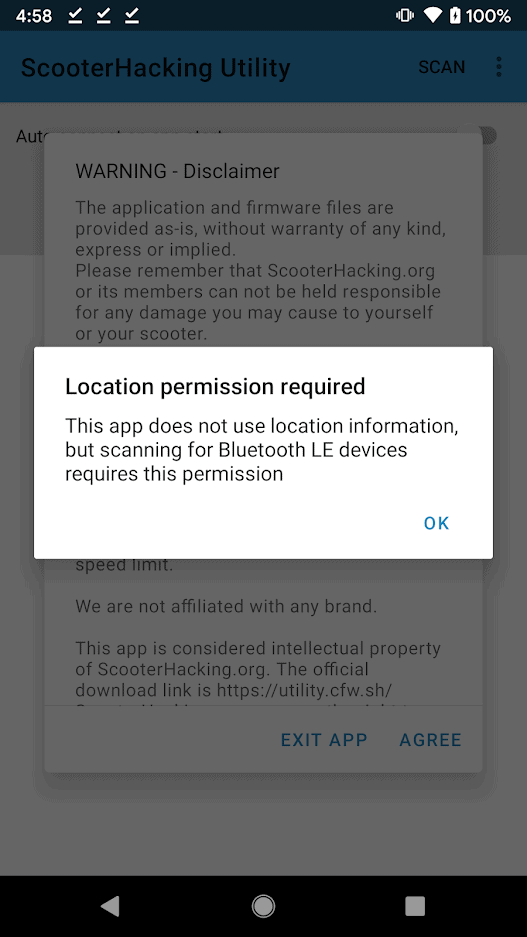 The prompt from SHU to give it location permission and explaining why it needs it.
