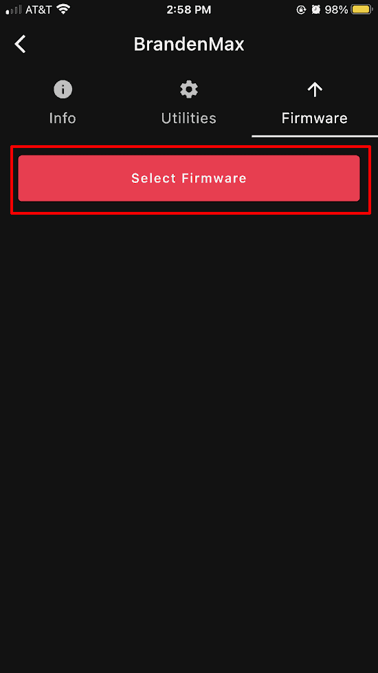 The firmware screen in Scooter Companion.